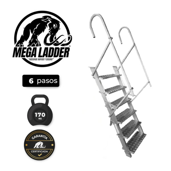 Escalera para camiones con barandilla de Aluminio 6 pasos C/Carga 170Kg MegaLadder