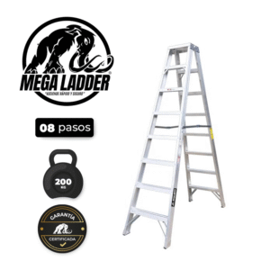 Escalera Doble Acceso en Aluminio 8 pasos Cap Carga 200Kg Mega Ladder