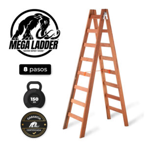 Escalera D/acceso Madera 8 pasos C/Carga 150Kg Mega Ladder