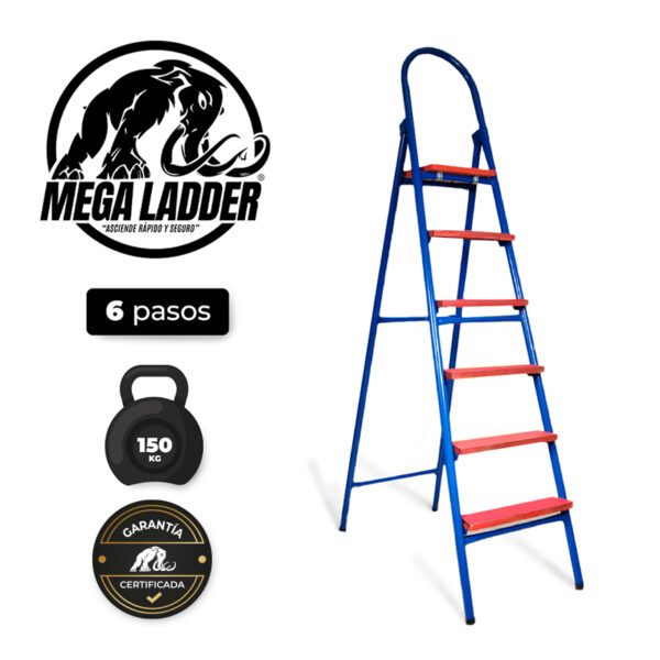 Escalera Tubular de Fierro 6 pasos C/Carga 150Kg Mega Ladder