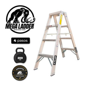 Escalera Doble Acceso en Aluminio 4 pasos Cap Carga 200Kg Mega Ladder