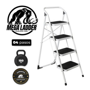 Escalera Banqueta 4 pasos de Acero C/Carga 150Kg Mega Ladder