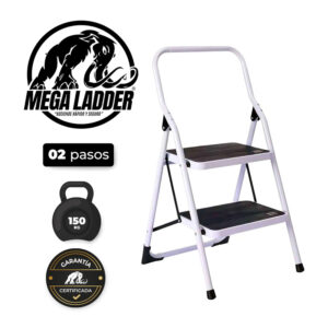 Escalera Banqueta 2 pasos de Acero C/Carga 150Kg Mega Ladder