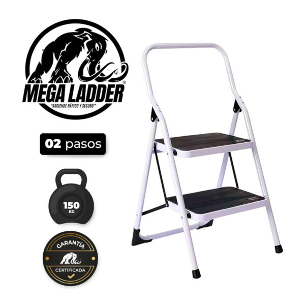 Escalera Banqueta 2 pasos de Acero C/Carga 150Kg Mega Ladder