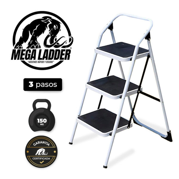 Escalera Banqueta 3 pasos de Acero C/Carga 150Kg Mega Ladder