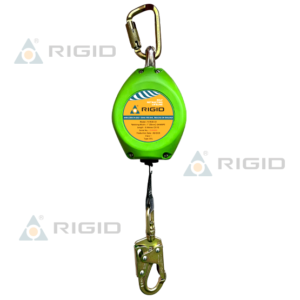 línea retráctil n-9320-20 · longitud: 6 m (20 ft) · cinta: 25 mm (1”) · absorbedor interno · mosquetón n-252 + gancho acero 21 mm n-3615 · rigid